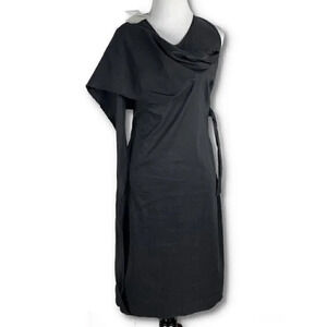 New Sarah Pacini dress 00 black 73% linen asymmetric wrap Minimalist avant-garde